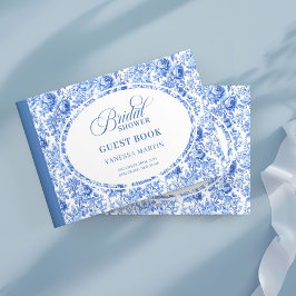Modern Blue Toile Roses Bridal Shower Guest Book Gästebuch