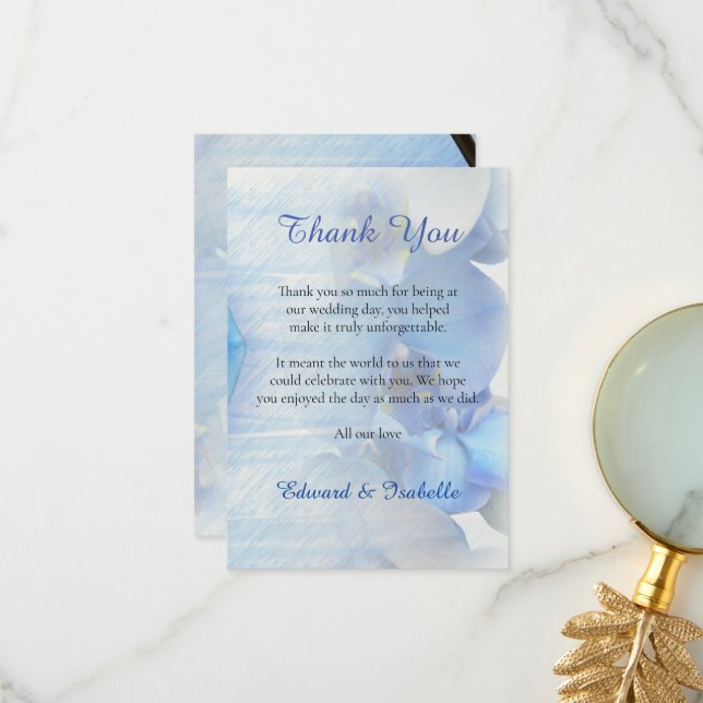 Modern Blue Tropical Watercolor Orchid Blume Dankeskarte (Vorderseite/Rückseite Beispiel)