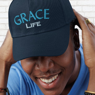 Modern Blue Typografie Grace Life Monogram Bestickte Baseballkappe