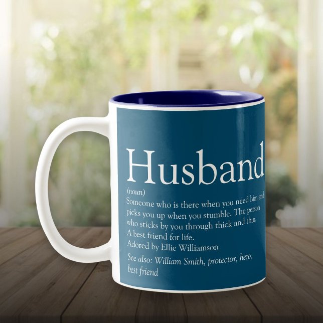 Modern Blue Typographic Husband Definition Zweifarbige Tasse (Modern Blue Typographic Husband Definition Two-Tone Coffee Mug)