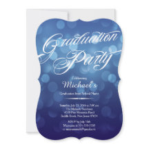 Modern Blue Typography Bokeh Graduation Party
