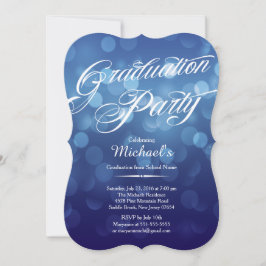 Modern Blue Typography Bokeh Graduation Party Einladung