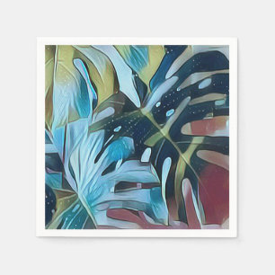 Modern Blue und Moody Monstera Blätter Decoupage Serviette