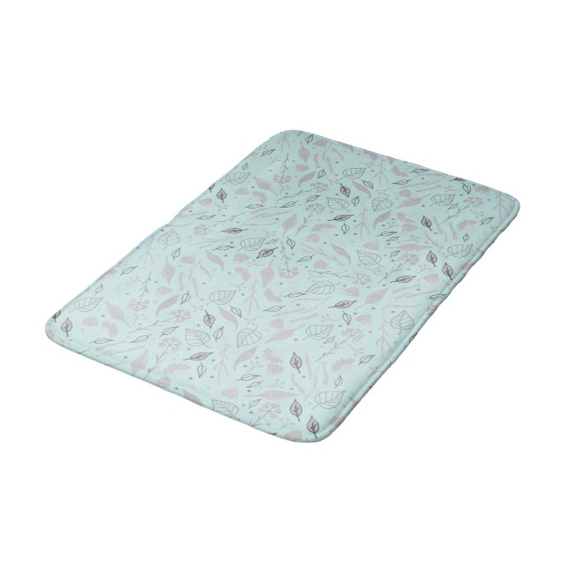 Modern Blue und SIlver Botanical Badematte (Schrägansicht)