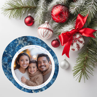 Modern Blue Vintag Snowflakes Weihnachtskarte Feiertagskarte