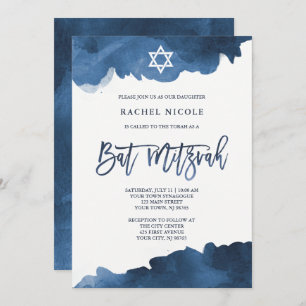Modern Blue Watercolor Bat Mitzvah Einladung