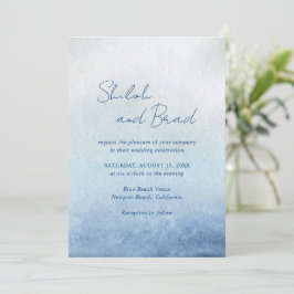 Modern Blue Watercolor Beach Elegante Hochzeit Einladung