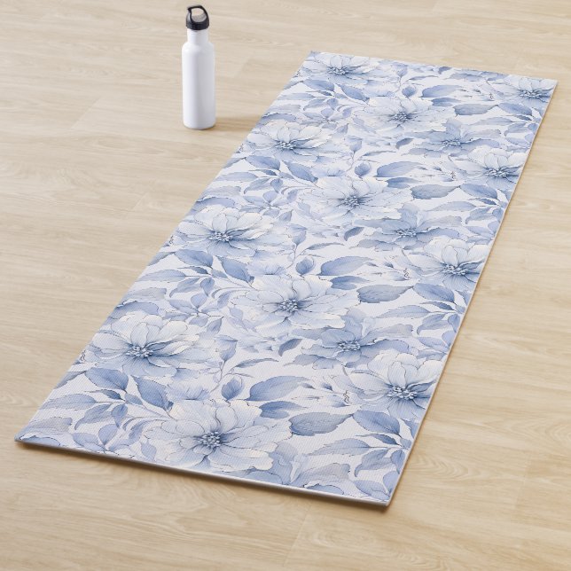 Modern Blue Watercolor Floral Pattern Name Yogamatte (Beispiel)
