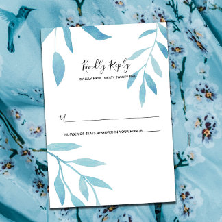 Modern Blue Watercolor Floral UAWG RSVP Karte