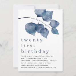 Modern Blue Watercolor Foliage 21 Einladung