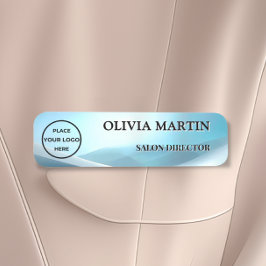 Modern Blue Wave Magnetic Name Badge Custom Namensschild