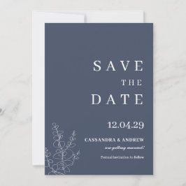 Modern Blue Wedding Botcanical Save the Date Einladung