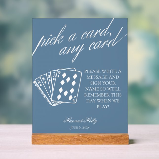Modern Blue Wedding Playing Cards Pedestal Zeichen Acrylschild (Neutral)