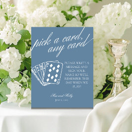 Modern Blue Wedding Playing Cards Pedestal Zeichen Sockelschild