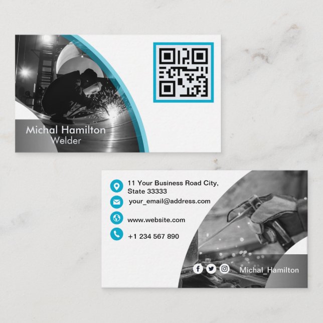 Modern Blue Welder Business Card Visitenkarte (Vorne/Hinten)