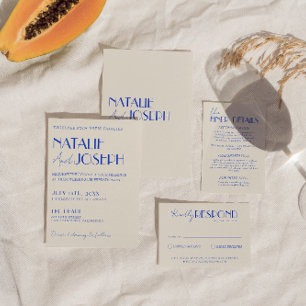 Modern Blue Whimsical French Retro Boho Wedding Einladung