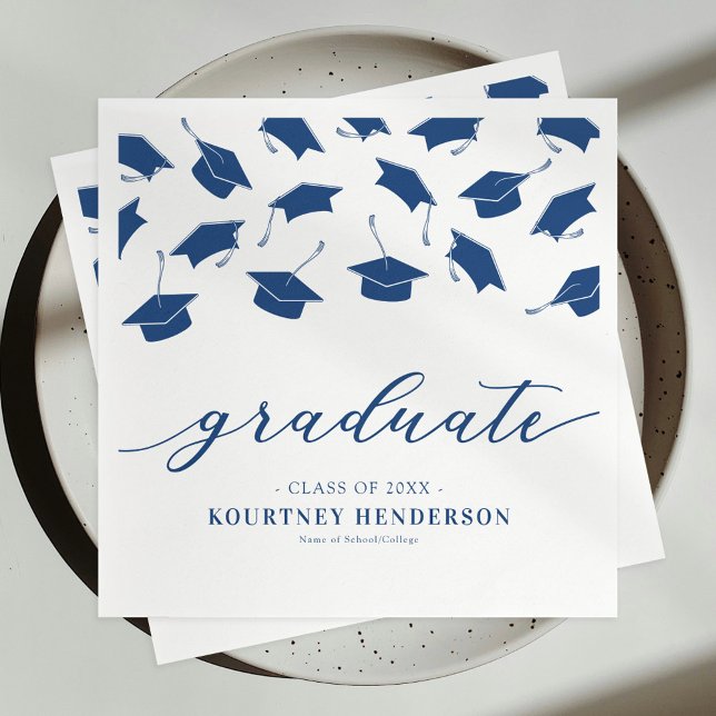 Modern Blue White Abschluss Serviette (Von Creator hochgeladen)