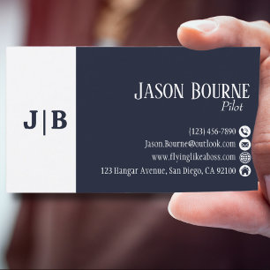 Modern Blue White Beruflich QR Code Einfach Visitenkarte