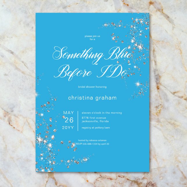 Modern Blue & White Glam Diamonds Brautparty Einladung (Modern Blue & White Glam Diamonds Bridal Shower Invitation)