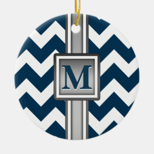 Modern Blue White Gray Mit Monogramm Zickzack Keramikornament