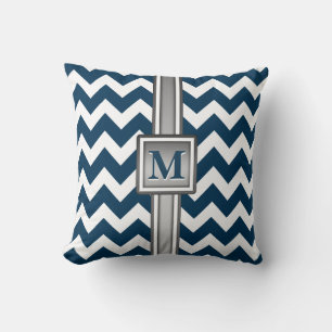 Modern Blue White Gray Mit Monogramm Zickzack Kissen