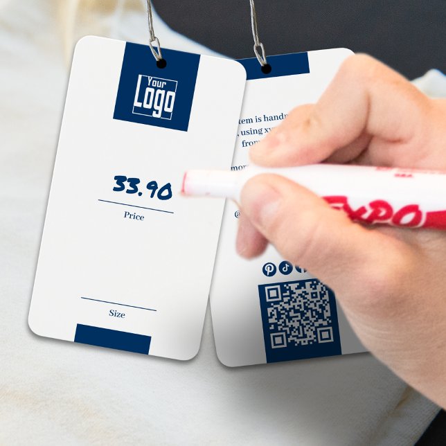 Modern Blue White Logo QR Code Preis für Kleidung (Modern Blue White Logo QR Code Garment Price Tag)
