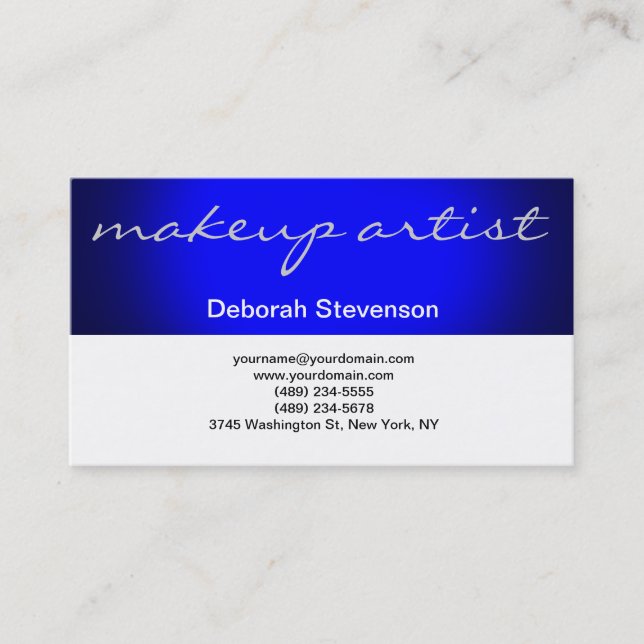 Modern Blue White Make-up Artist Business Card Visitenkarte (Vorderseite)