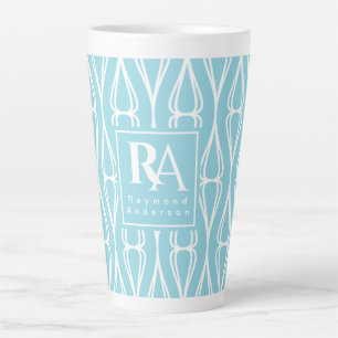 Modern Blue White Muster Monogram Milchtasse