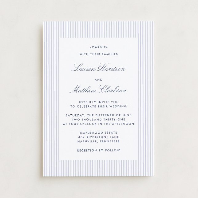 Modern Blue & White Pinstripe Wedding Invitation Einladung (Von Creator hochgeladen)