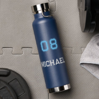 Modern Blue White Player Name Jersey Nummer Sports Trinkflasche