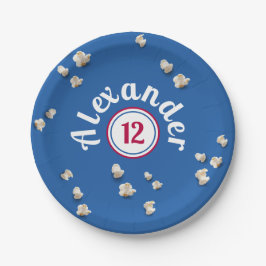 Modern Blue White Popcorn Cinema Boy Party Pappteller