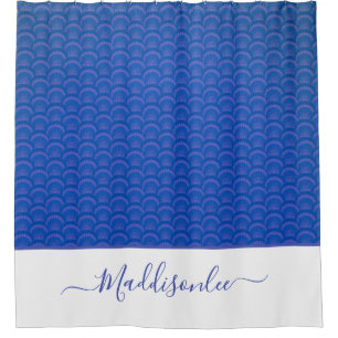 Modern Blue White Seashell Monogram Name Coastal Duschvorhang