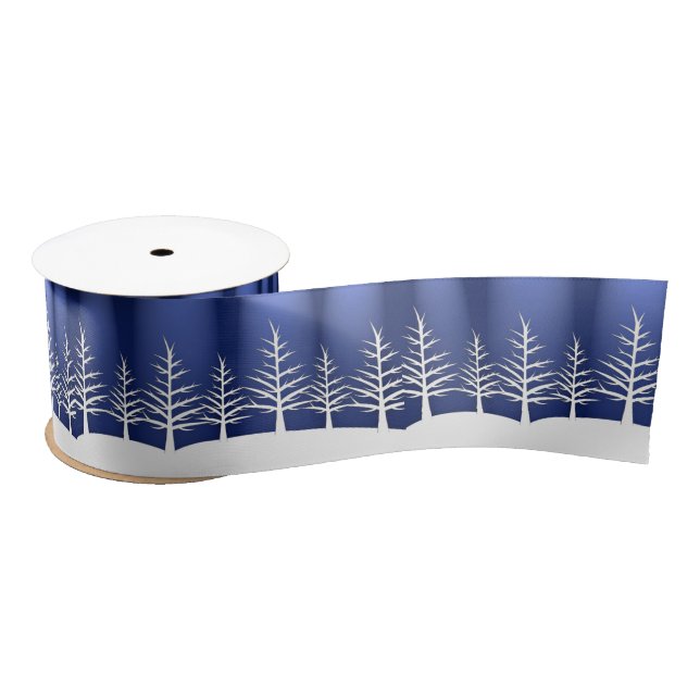 Modern Blue White Trees Graphic Satinband (Spule)