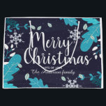 Modern Blue Winter Botanical Custom Christmas Große Geschenktüte<br><div class="desc">Moderne blaue Winter botanische Kunst mit Schneeflocken und fröhlichen Weihnachtsgrüßen,  personalisieren mit Geschenknamen.</div>
