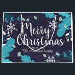 Modern Blue Winter Botanical Custom Christmas Große Geschenktüte<br><div class="desc">Moderne blaue Winter botanische Kunst mit Schneeflocken und fröhlichen Weihnachtsgrüßen,  personalisieren mit Geschenknamen.</div>