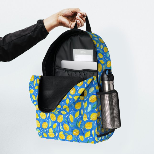 Modern Blue Yellow Citrus Lemon Wasserfarben Muste Bedruckter Rucksack (Von Creator hochgeladen)