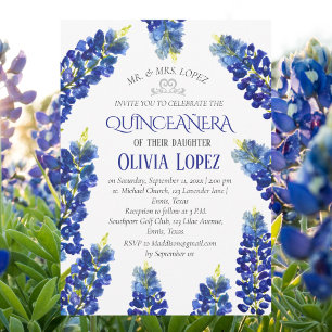 Modern Bluebonnets Quinceañera Floral 15 Geburtsta Einladung