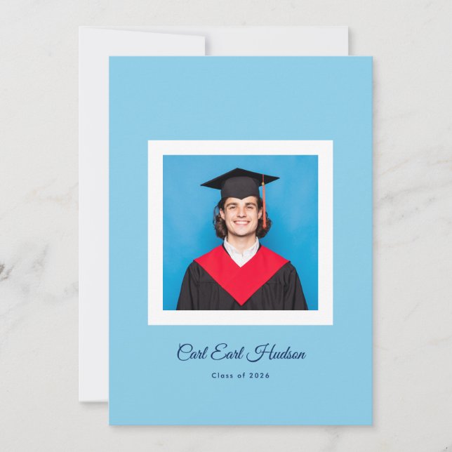 Modern Blues & White High School Photo Grad Ankündigung (Vorderseite)