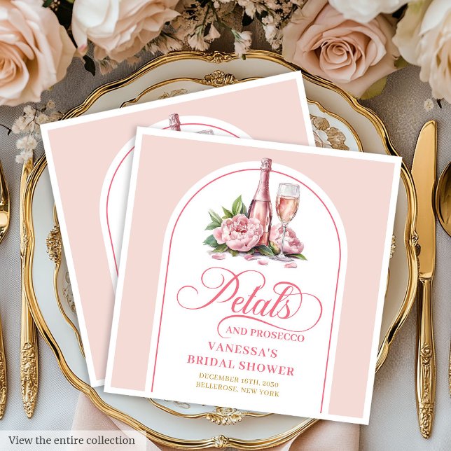 Modern Blush and Gold Petals and Prosecco Napkins Serviette (Modern Blush and Gold Petals and Prosecco Napkins)