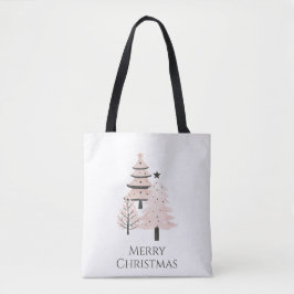 Modern Blush and Neutral Christmas Tree Tote Bag