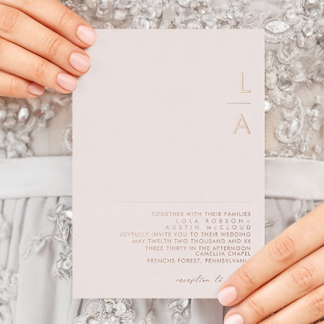 Modern | Blush and Rose Gold Monogram Wedding Real Folieneinladung (Von Creator hochgeladen)