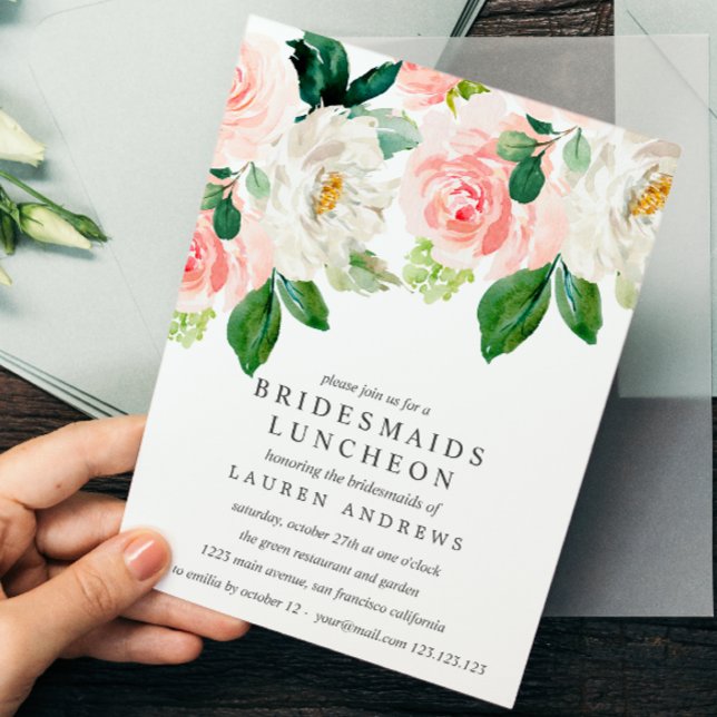 Modern Blush Bouquet Bridesmaids Luncheon Wedding Einladung (Von Creator hochgeladen)