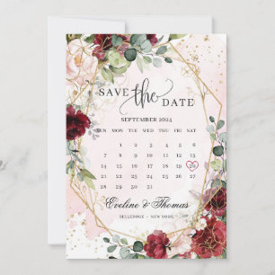 Modern blush burgundy geblümte gold geometrisch bo save the date