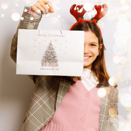 Modern Blush Christmas Tree Personalized Holiday  Große Geschenktüte