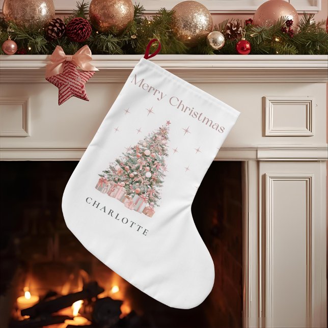 Modern Blush Christmas Tree Personalized Stocking Großer Weihnachtsstrumpf (Von Creator hochgeladen)
