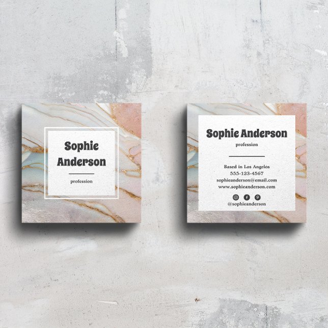 Modern Blush & Cream Marble Square Business Card Quadratische Visitenkarte (Von Creator hochgeladen)