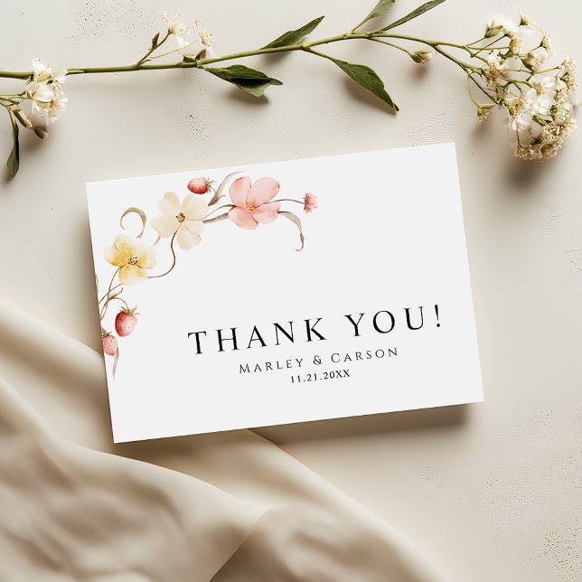 Modern Blush Floral Minimalist Garden Wedding Dankeskarte (Von Creator hochgeladen)