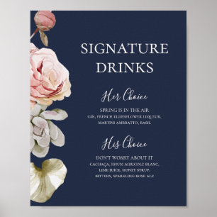 Modern Blush Floral Navy Signature Getränke Poster