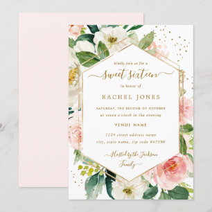 Modern Blush Gold Floral Watercolor 16 . Geburtsta Einladung
