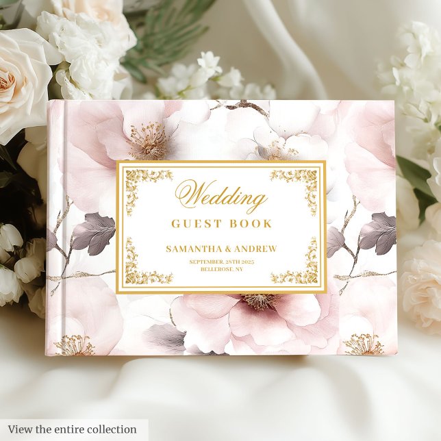 Modern Blush Ivory Gold Elegantes Gästebuch Hochze (Modern Blush Ivory Gold Elegant Wedding Guest Book

)
